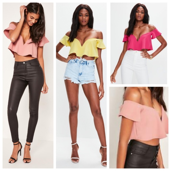 NWT Missguided Sweetheart Frilled Bardot Crop Top - Picture 4 of 8